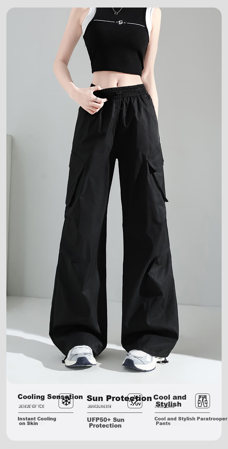 Borui Women's Slant Pocket Cargo Pants 2026 New Spring Summer Thin Sun Protection Quick-Dry Casual Ice Silk Sports Pants 2