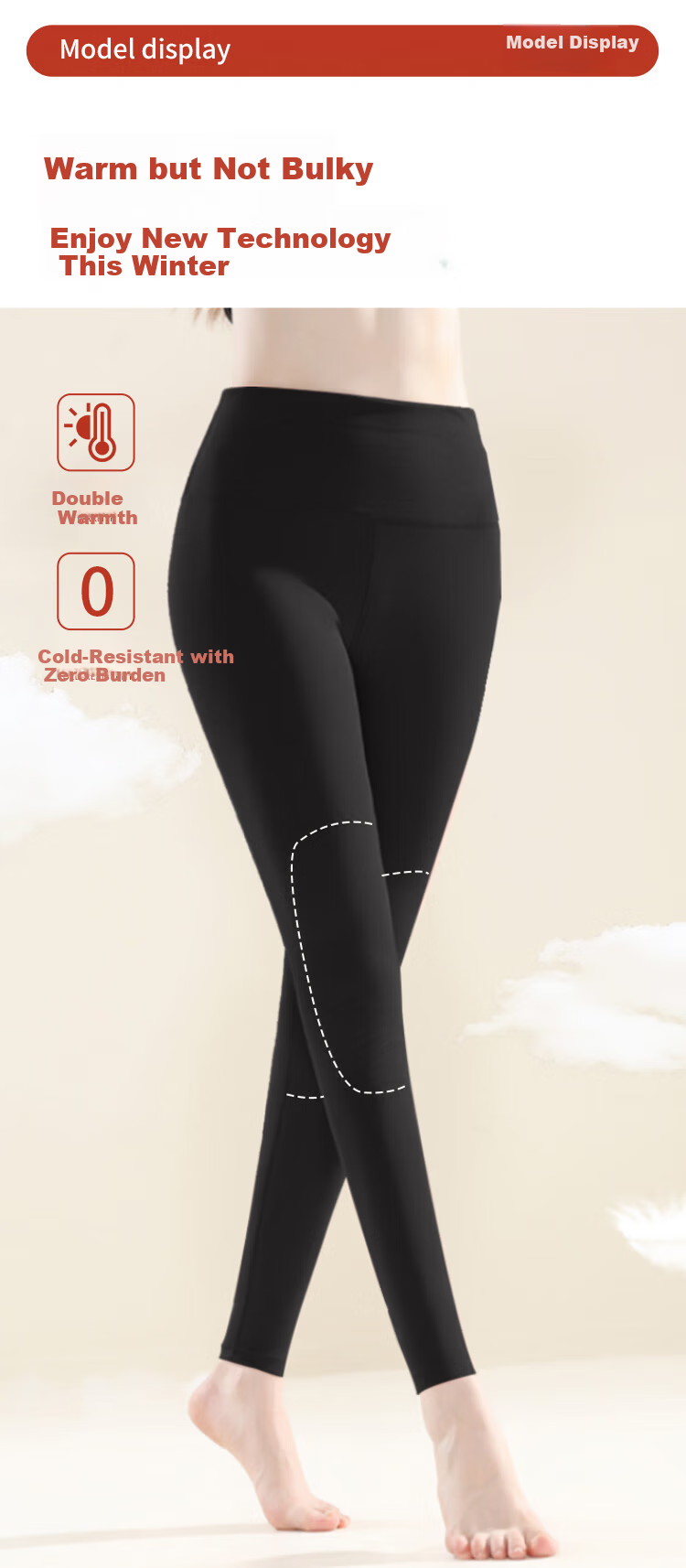 LangSha High Waist Women's Autumn Thermal Pants Thin Wool Silk Leggings Waist and Knee Support Extended Patch Plus Size Warm Pants 3