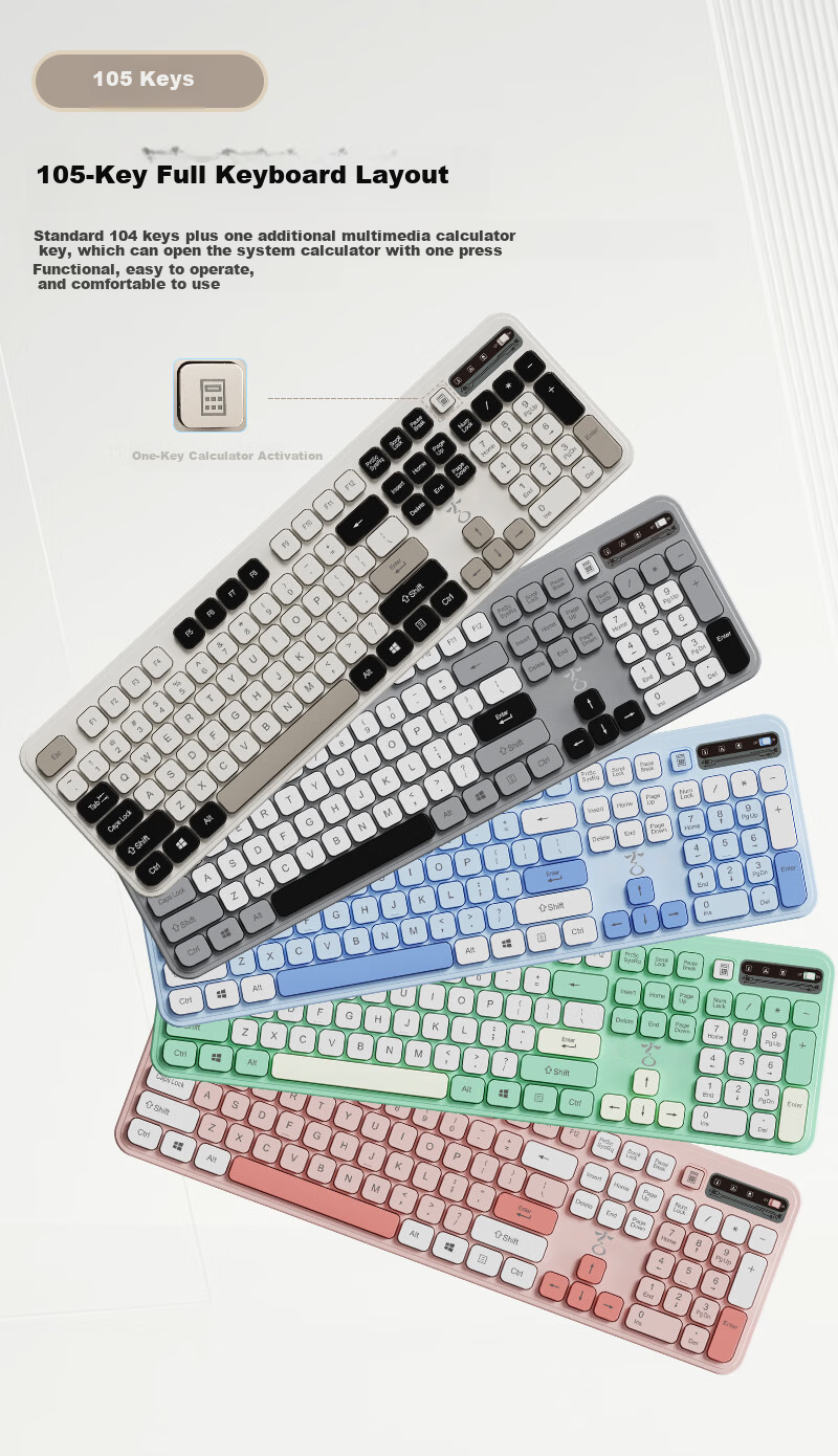 Unisplendour Xuan Niao KM500W Wireless Keyboard and Mouse Set Silent Peripheral Keyboard and Mouse Office Business Gaming Desktop Laptop Tablet Universal Mint Green 5