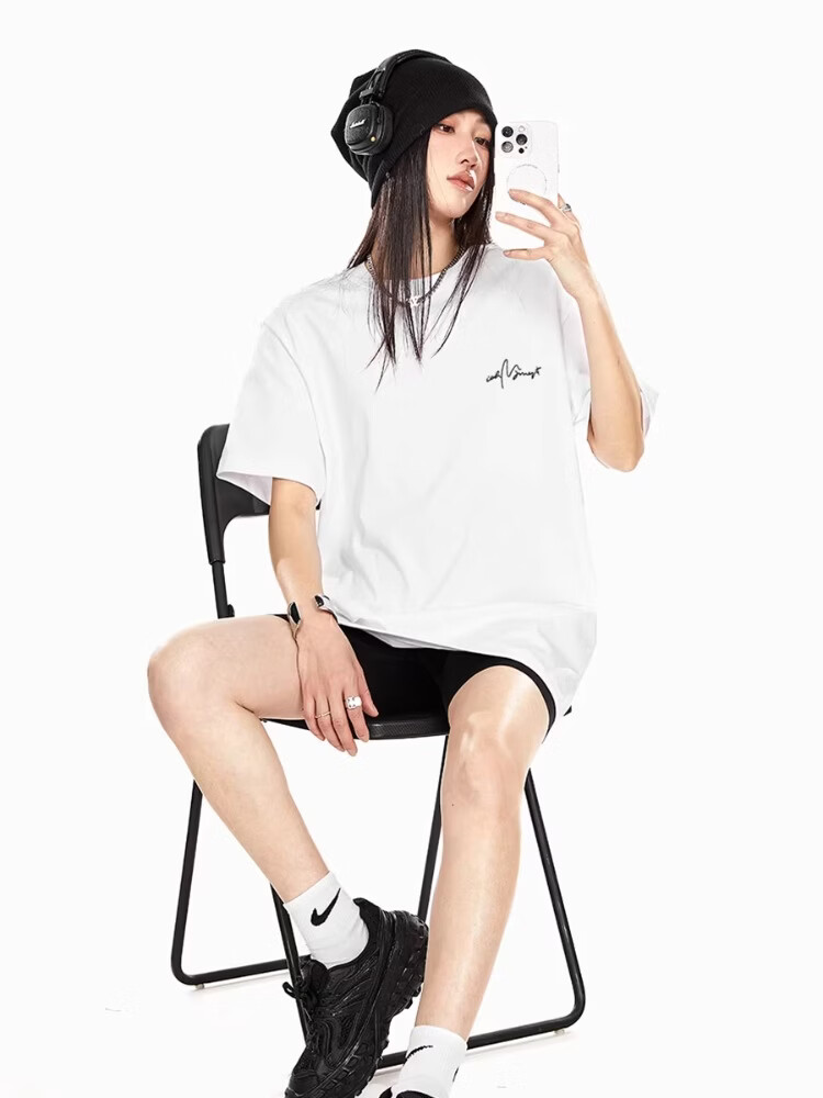 ICH MODE 260G Heavyweight Trendy Back Print Oversize T-Shirt Women Top Apricot L 19