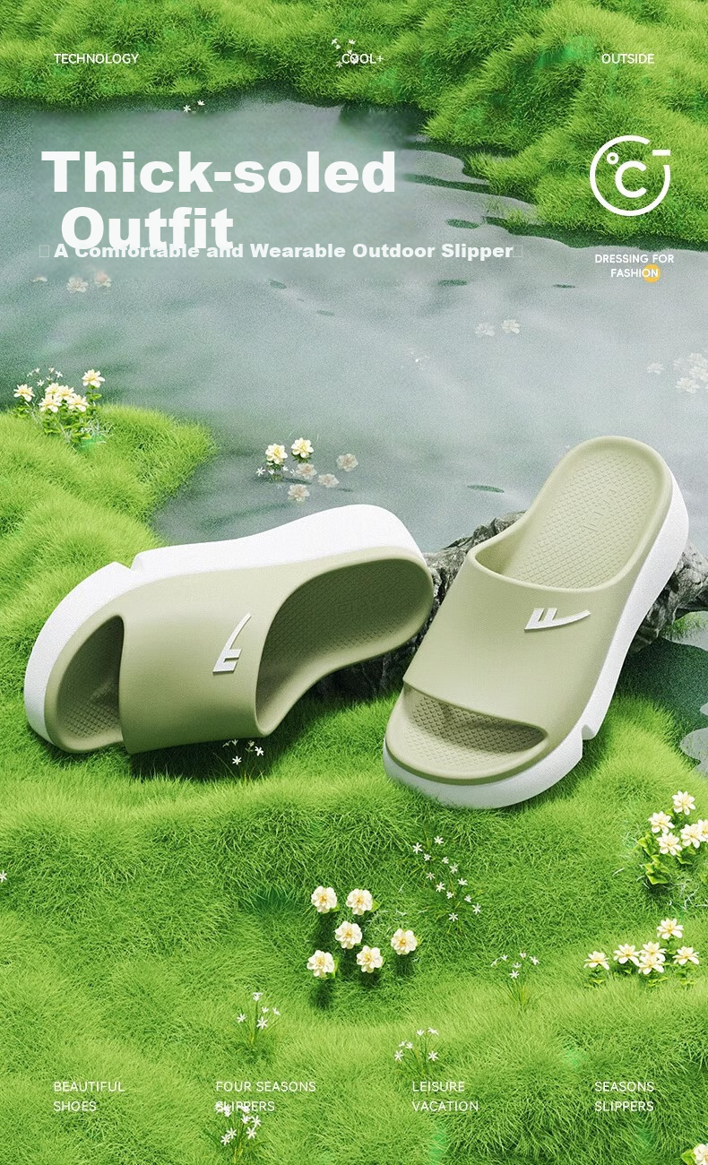Warrior Thick Sole Women's EVA Non-Slip Home Bathroom Slippers Outdoor Wear Resistant Beach Shoes Avocado Green Size 36-37 1