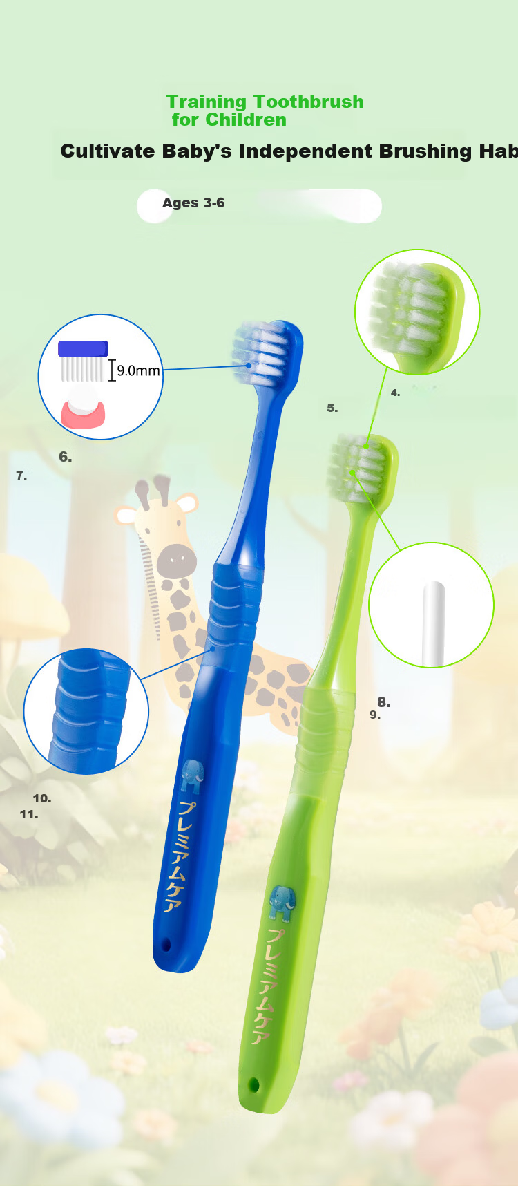 EBISU 6+ Soft Bristle Toothbrush Children's Customized Rounded Soft Bristles Age-Specific Dental Care Oral Cleaning 3-Pack 8