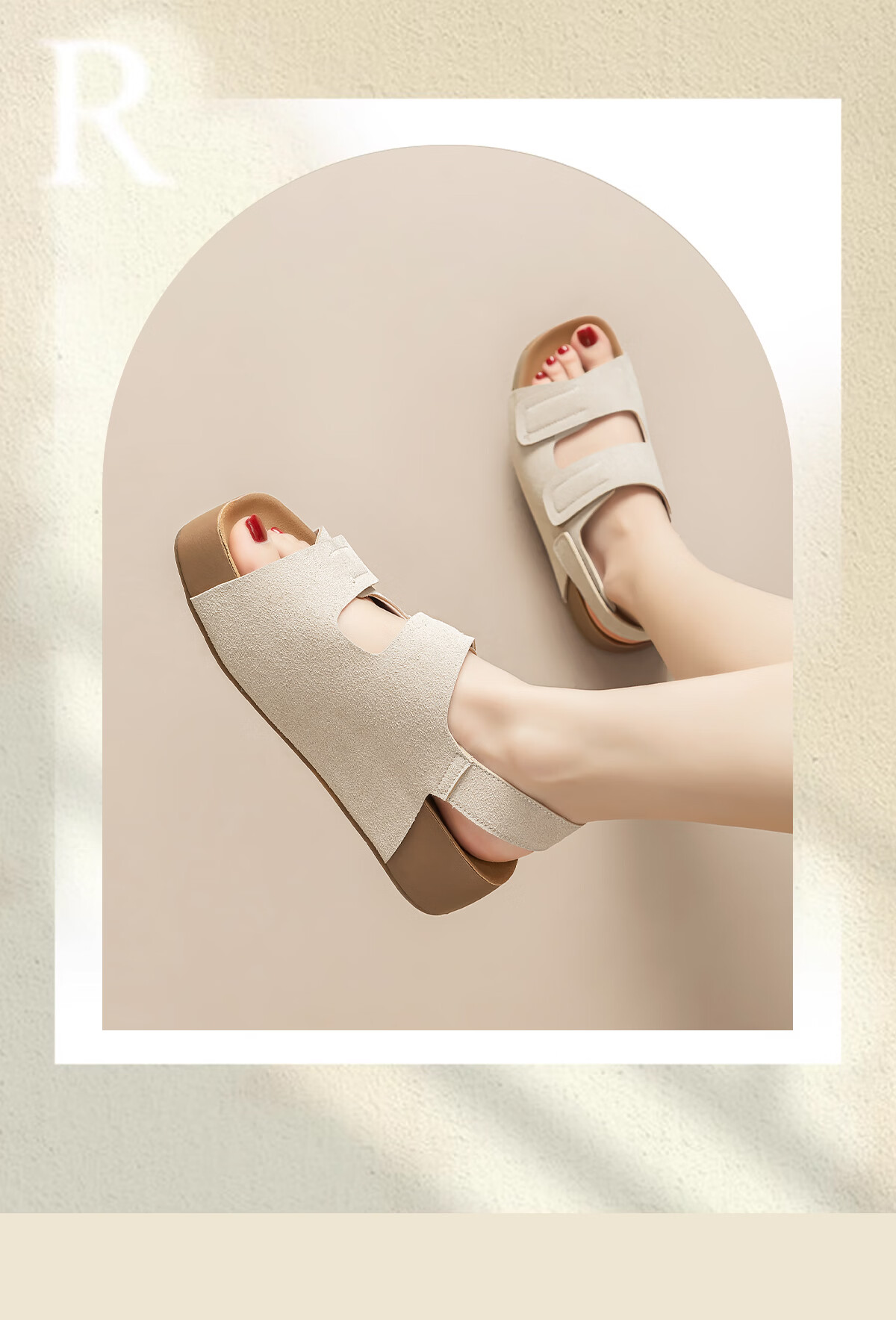 Warrior Thick Sole Birkenstock Style Women's Sandals New Summer Outdoor Casual Comfortable Versatile Beach Sandals Apricot Color Size 37 8
