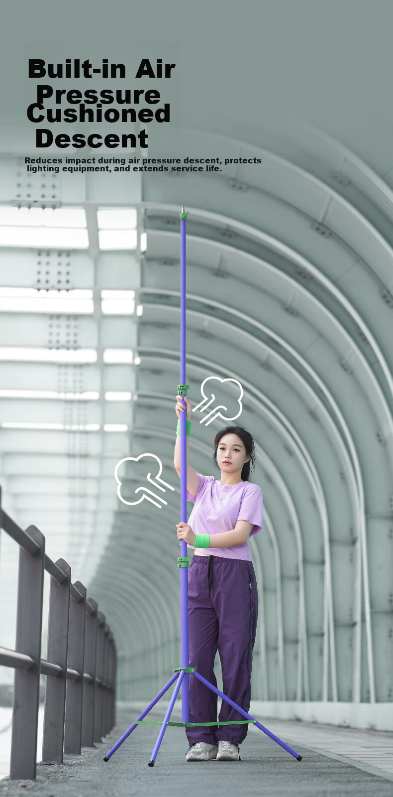 AMBITFUL ZhiJie Purple Green GM280P Portable 2.8m Pneumatic Light Stand 1/4 Inch Interface Photography Flashlight Tripod Heavy-Duty Universal 3