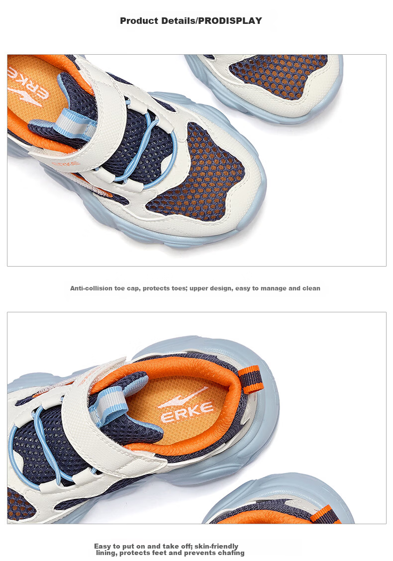 ERKE Kids Summer Casual Shoes Boys and Girls Toddler Sports Shoes Ink Blue/Microcrystalline White/Wild Gray Size 32 19