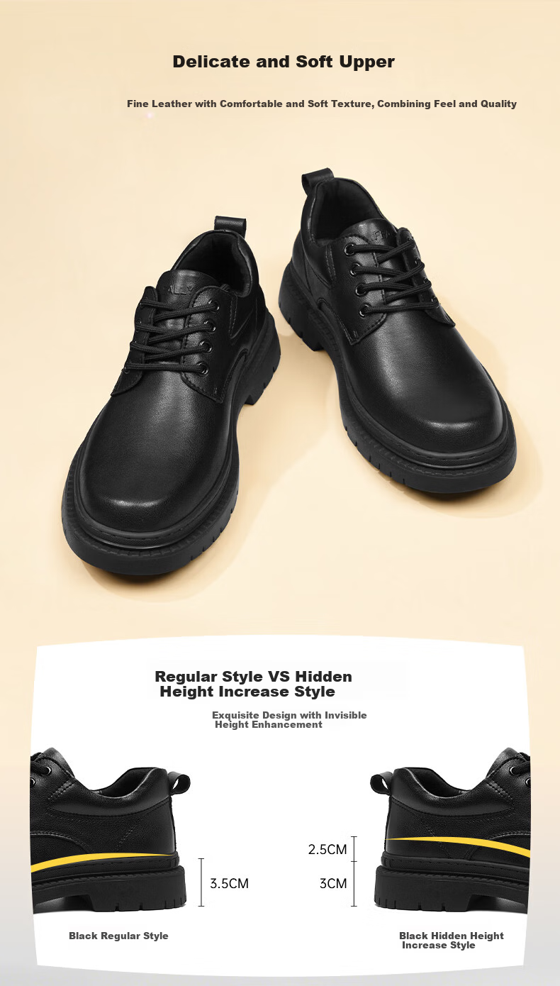 HLA Men's Business Casual Thick-Soled Height-Increasing Derby Shoes HAAPXM1EFE066 Black Size 38 3