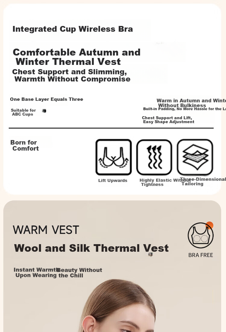 Urban Beauty Women's Thermal Vest with Chest Pad Thin Inner Wear Base Layer Wool Silk Thermal Underwear Autumn Shirt 1