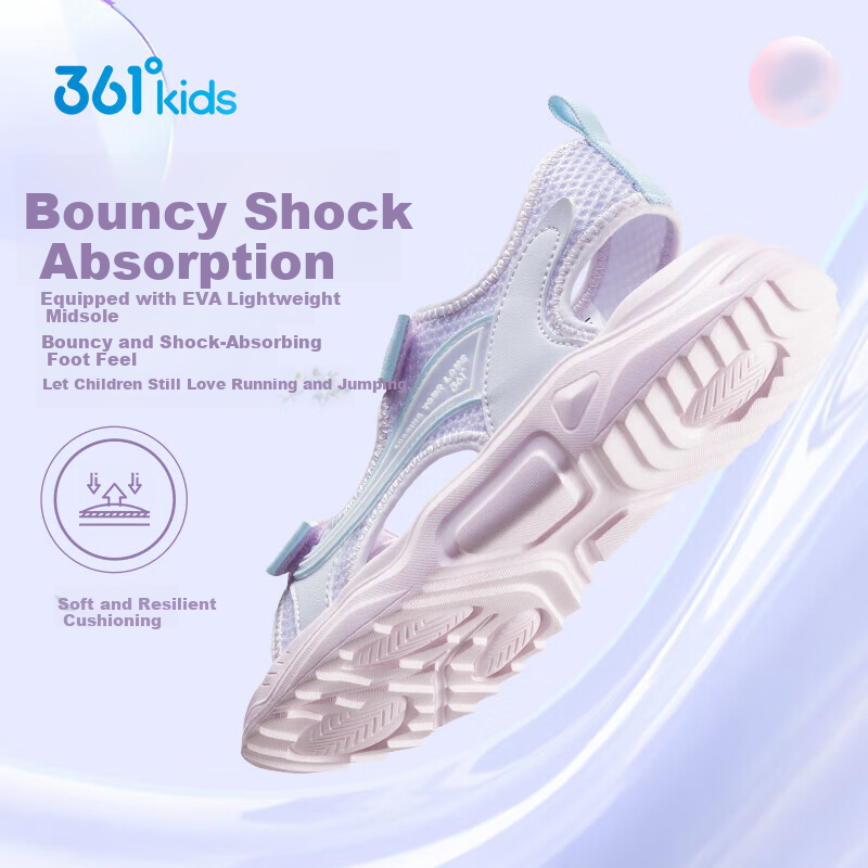 361° Kids Girls Summer Sandals 25 Breathable Soft Elastic Durable Children's Beach Sandals Purple 33