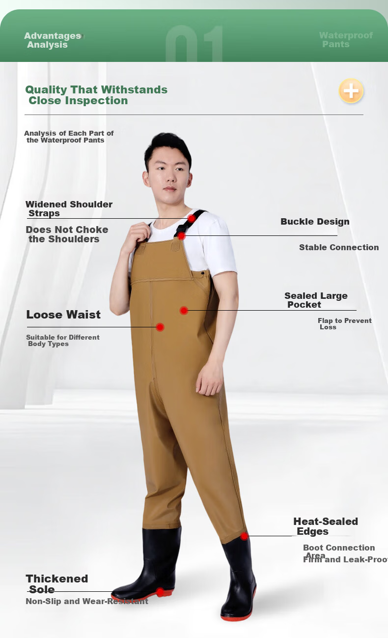 BOLOLANZHI Thickened Waterproof Overalls Rain Pants Water Shoes Full-body Waterproof Bib Pants Half-body Waders Customizable 4