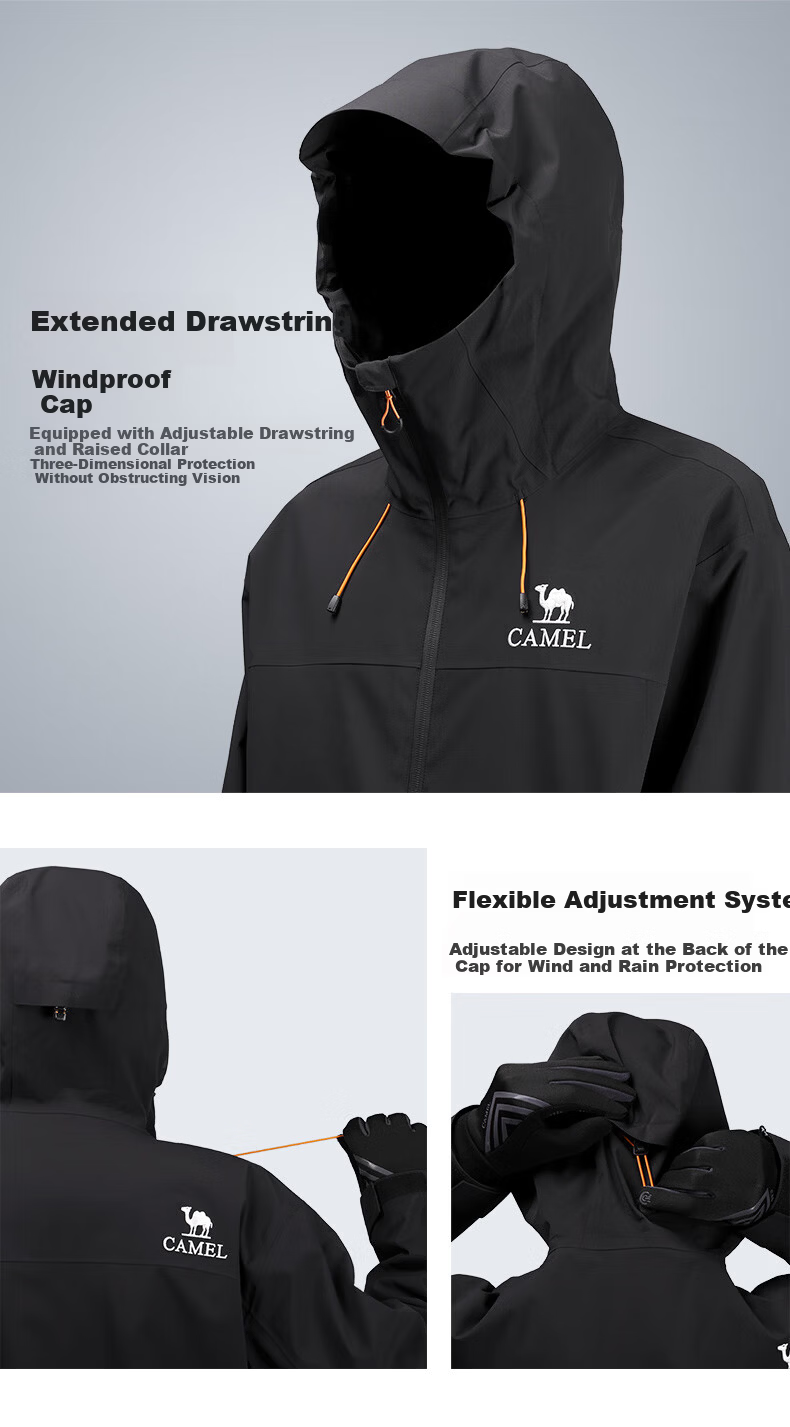 CAMEL Unisex Spring Autumn Hooded Loose-Fit Three-Proof Casual Short Jacket 734CATG621 29