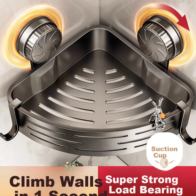 MUYA Bathroom Suction Cup Corner Shelf No-Drill Wall-Mounted Toilet Washbasin Storage Rack