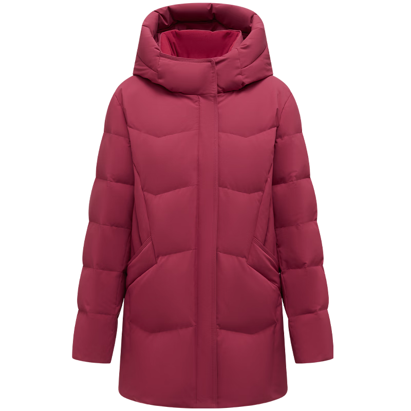 Tanboer Women's Mid-Length Hooded Down Jacket Casual Mom Style Thickened Coat 510506D Jinluo Red Size 180
