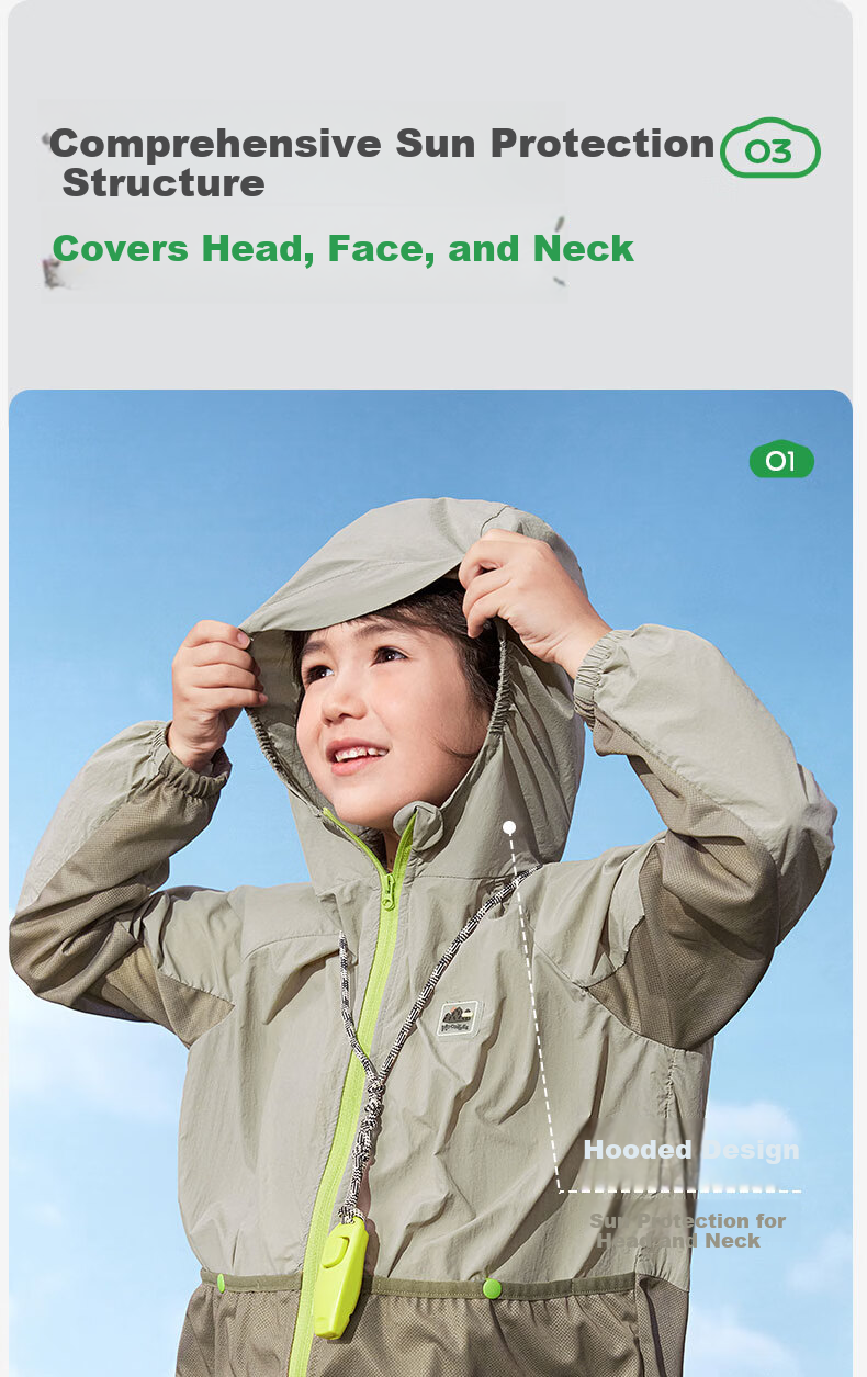 Kocotree KK Tree Kids Sun Protection Jacket Cooling Breathable Skin Jacket Baby Outdoor Lightweight Colorblock Large Pocket 16