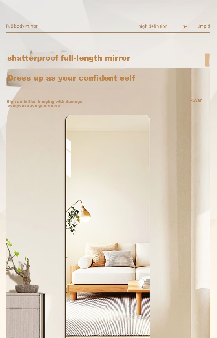 Anerya Soft Wall-Mounted Self-Adhesive Full-Length Acrylic Mirror Sticker Home HD Dressing Mirror Dormitory Try-On Mirror 1