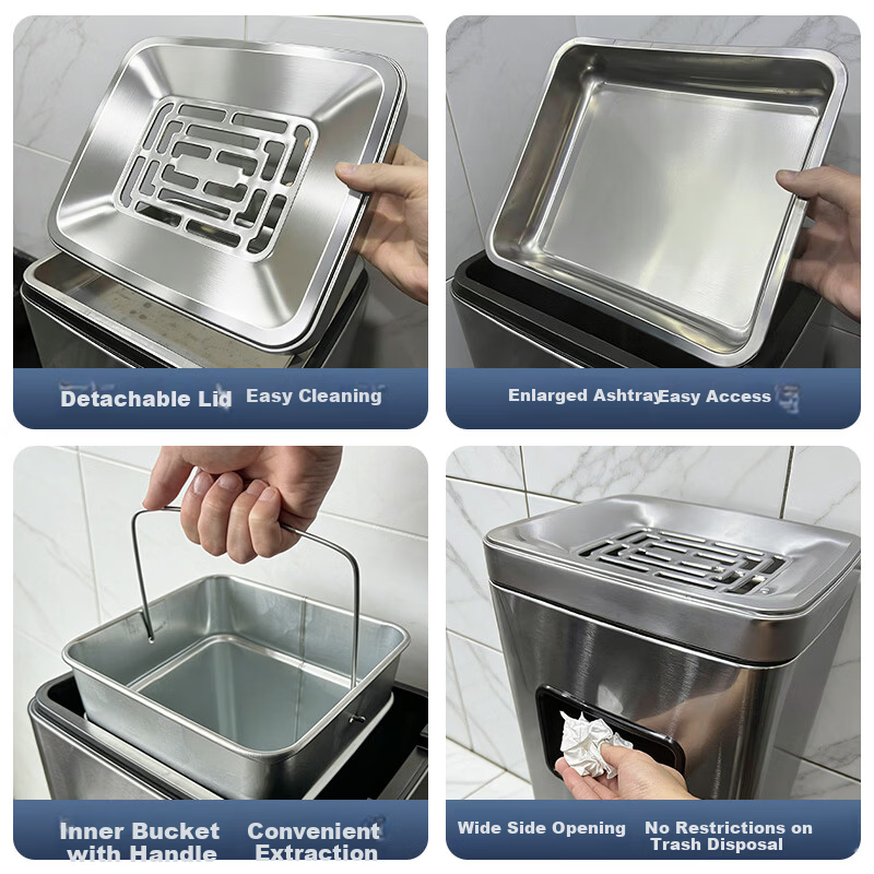 Supercloud Stainless Steel 16L Ashtray Trash Can Commercial Vertical Smoking Extinguishing Garbage Bin with Ashtray for Hotel Lobby