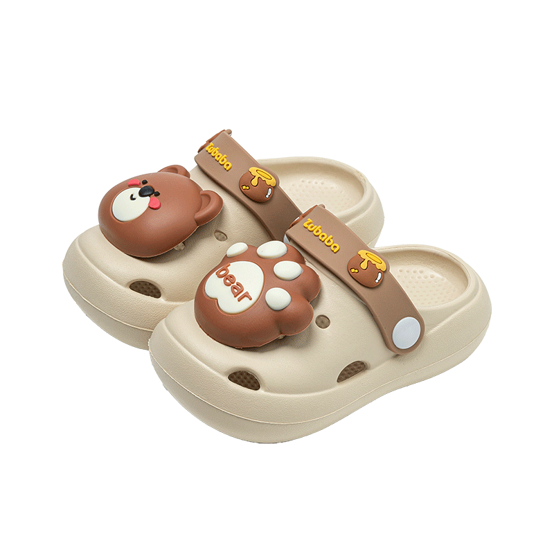 Pig Daddy Kids Summer Clog Shoes Boys Indoor Non-Slip Soft Sole Cartoon Toddler Sandals Khaki Size 18
