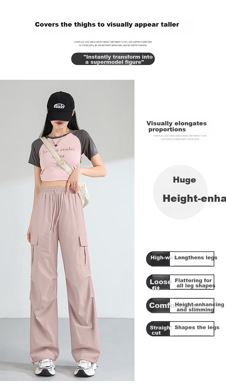TonLion Women's Summer Cooling Workwear Pants New Wide-Leg Slim Outdoor Sports Drawstring Hem Straight-Leg Trousers 9