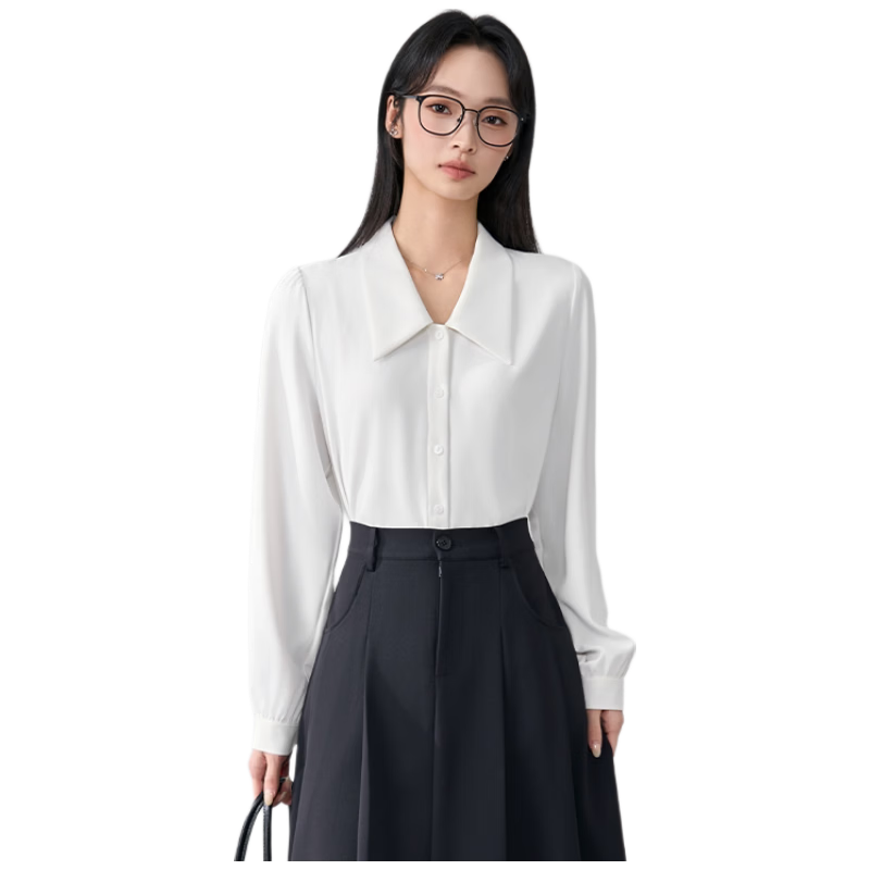 Bodexiaojie White V-Neck Blouse for Women, Office Wear, Inner Layer Top, Professional Attire, Interview Formal Shirt