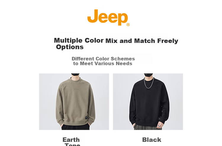 JEEP Men's Heavyweight Long Sleeve Sweatshirt Spring Autumn Loose Embroidered Base Shirt Earth Tone XL 7