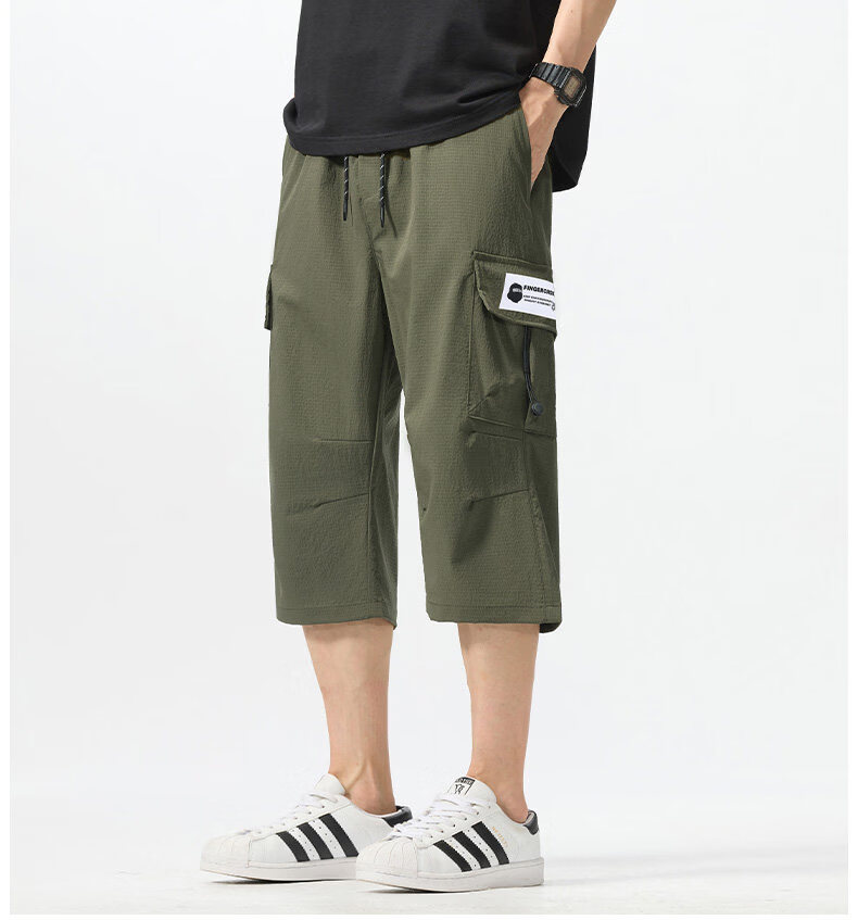 Fingercroxx IT American Workwear Casual Pants Men's Summer Lightweight Breathable Loose Fit Cropped Pants Black M 15