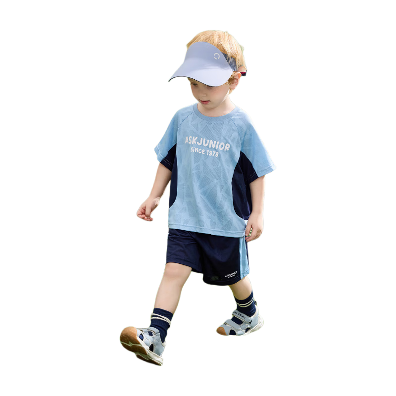 ASK JUNIOR Kids Sports Set Boys Running Summer Quick-Dry Short Sleeve T-Shirt and Shorts Baby Two-Piece Set