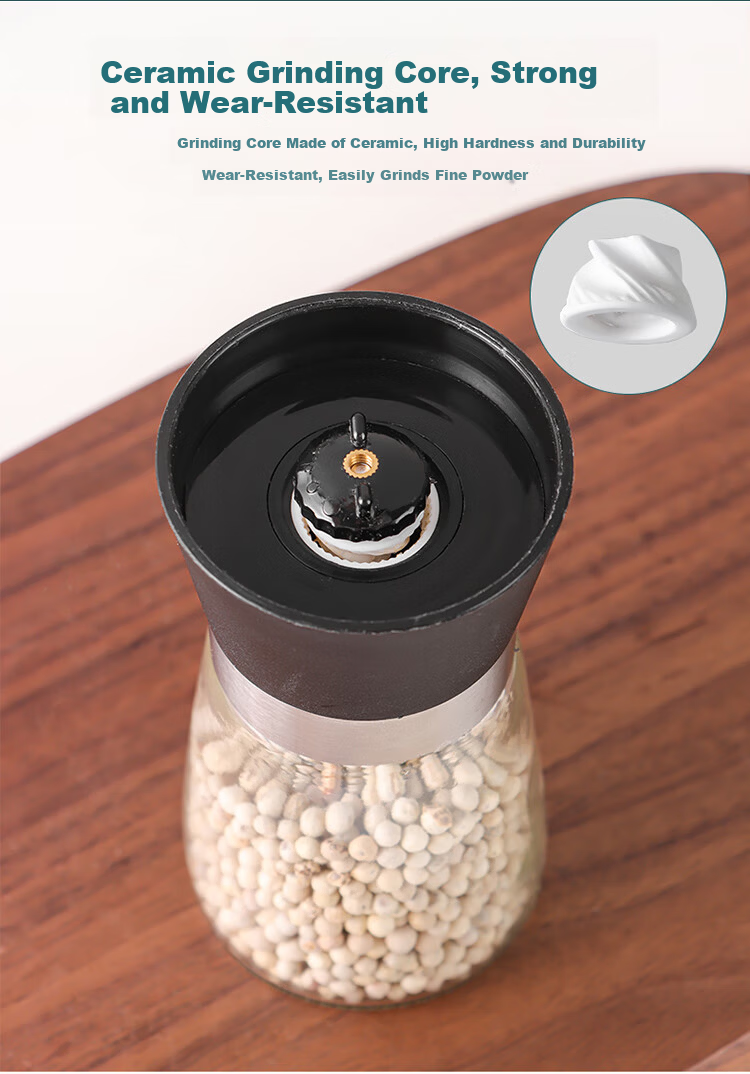 Baijie Sea Salt Grinder Manual Pepper Mill Black Pepper Sichuan Pepper Seasoning Bottle Ceramic Grinding Core 150ml 5