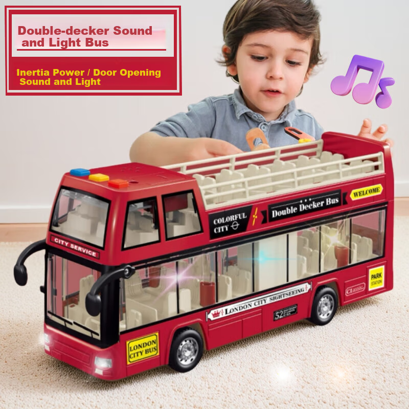 Aibilu Children's Toy Boys School Bus Double-Decker Bus Large Door-Opening Baby Bus Car Birthday Gift