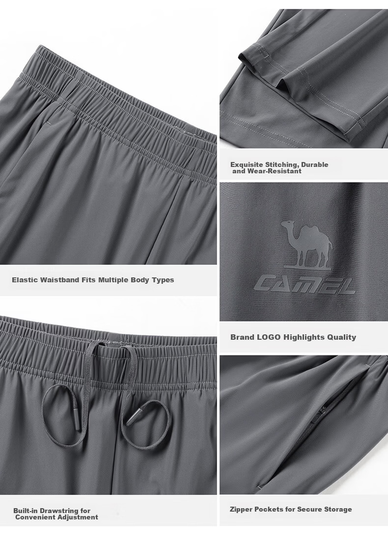 CAMEL Original Yarn Sun Protection Sports Pants Men Cooling Quick-Dry Straight Knit Pants C16BABLH013 Castle Gray L 8