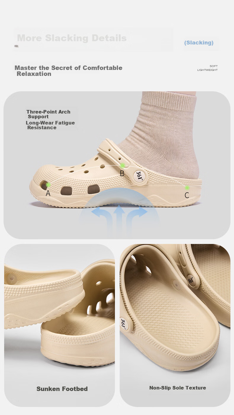 361° Casual Couple Flat Hole Shoes 2026 New Outdoor Wide Fit Casual Versatile Beach Shoes Men's Non-Slip Slippers 8