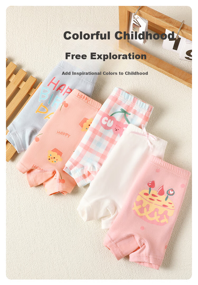 Bingxue Kapok Children's Cotton Underwear Girls' 7A Antibacterial Boxer Briefs Class A Mid-Large Kids Development Period No Pinch Four Seasons Underwear 5