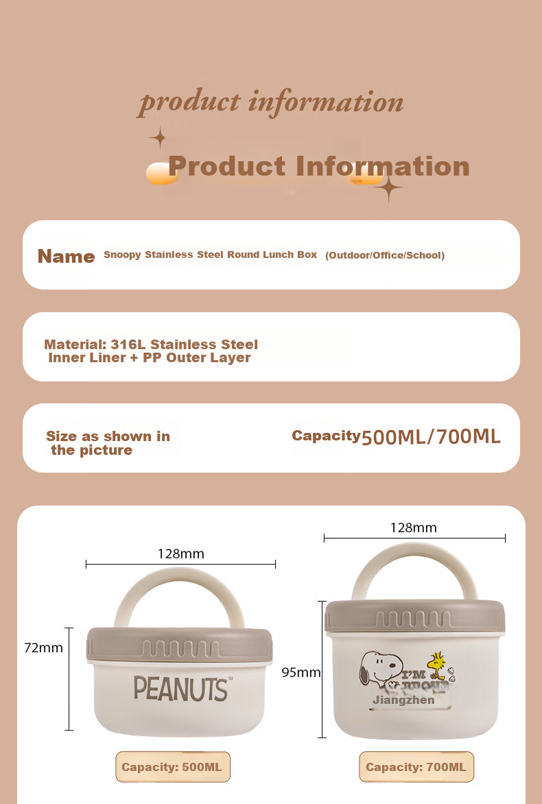 SNOOPY Insulated Lunch Box Bag Portable Thermal Cooler Bento Bag for Students and Office Workers 4-Layer Storage 12