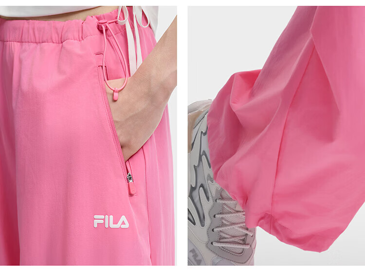 FILA Women's Woven Long Pants 2026 Summer Casual Loose Cool Sun-Protective Straight-Leg Trousers [Han So-hee Style] 44