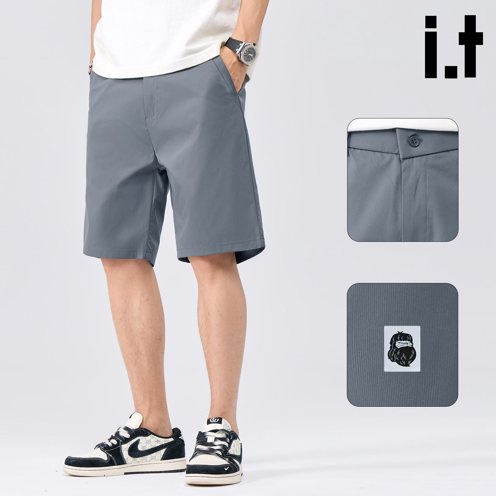 Fingercroxx IT Trendy Minimalist Straight-Leg Shorts Men's 2026 Summer Lightweight Casual Five-Point Pants Gray L
