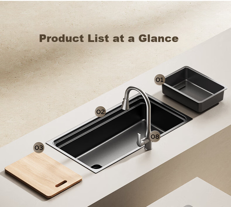 JOMOO Magician Kitchen Sink 304 Stainless Steel Large Single Bowl Black Titanium Forged Texture Narrow Edge Undermount Sink 31