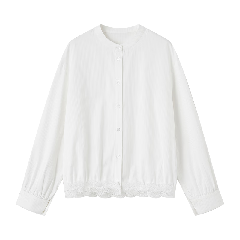 Demana [Cloud Oxygen Cotton Series] Spring Elegant Stand Collar Lace Trim Short Slim Fit Shirt for Women High-End Feel