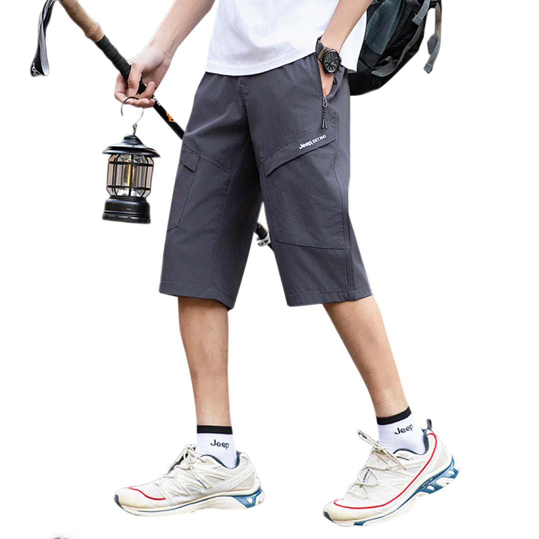 JEEP Ice Silk Shorts for Men, Summer Loose-Fitting, Lightweight Cool-Feeling Casual Pants, Knee-Length Shorts, Gray, M