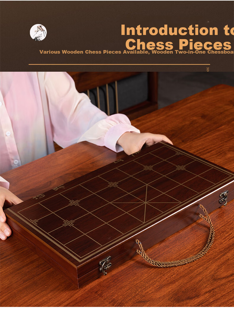 Guan Xiao Er Chinese Chess Wooden Portable Xiangqi Set for Children and Adults with Red Rosewood and Ebony Pieces 8