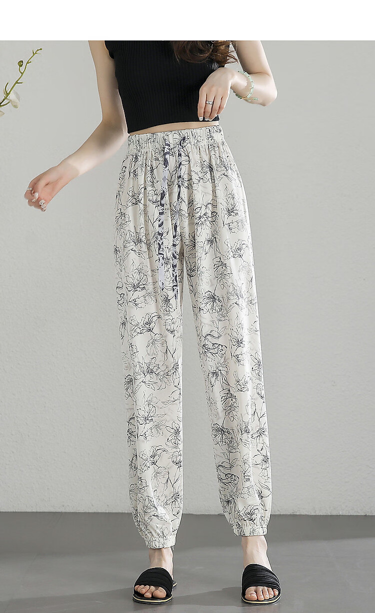 Dme [National Style Ink Painting Impression] Summer Cool, Smooth, Flowing, Thin, Comfortable, Elastic Waist, Slimming, Concealing, Casual Pants 1
