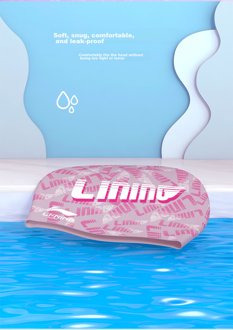 Li-Ning Swimming Cap, Long Hair Silicone Waterproof Swim Cap, Unisex Fashion Printed Comfortable Non-Binding Swim Cap LNMT522-1 White 4