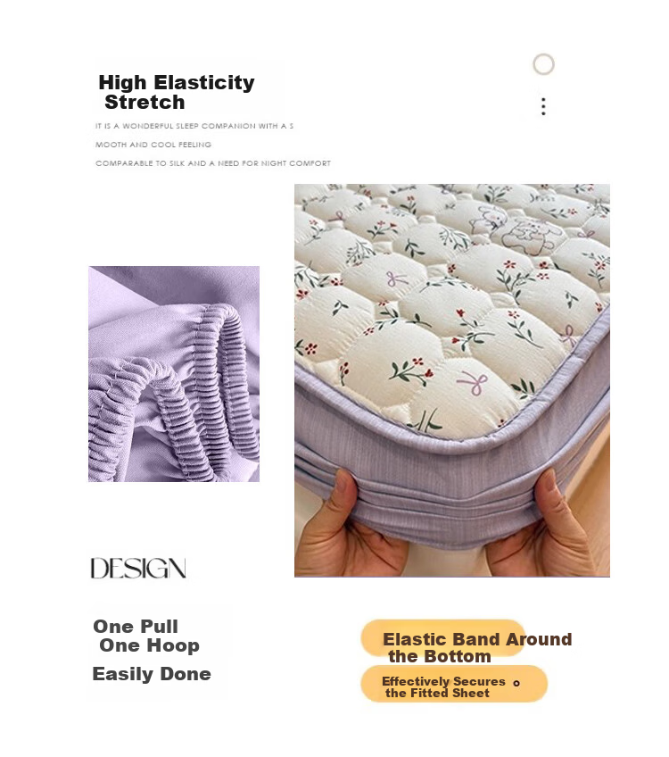 MUJI A-Class 100% Cotton Quilted Fitted Sheet Single Piece Pure Cotton Mattress Protector Cover 1.8x2m Bed 11