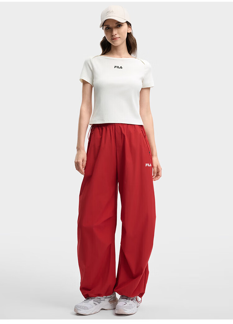 FILA Women's Woven Long Pants 2026 Summer Casual Loose Cool Sun-Protective Straight-Leg Trousers [Han So-hee Style] 48