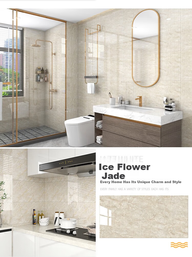 Washi Imitation Tile Wall Sticker Wallpaper Self-Adhesive Waterproof Moisture-Proof Aluminum Plastic Wall Panel Bathroom Bright White 40*80cm (5 Pieces) 32