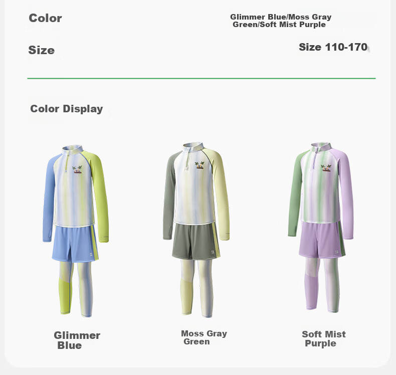 Kocotree Children's Swimwear Original Yarn Sun Protection Swimsuit, Boys' Two-Piece Girls' Long-Sleeve Baby Swimwear Three-Piece Set 8
