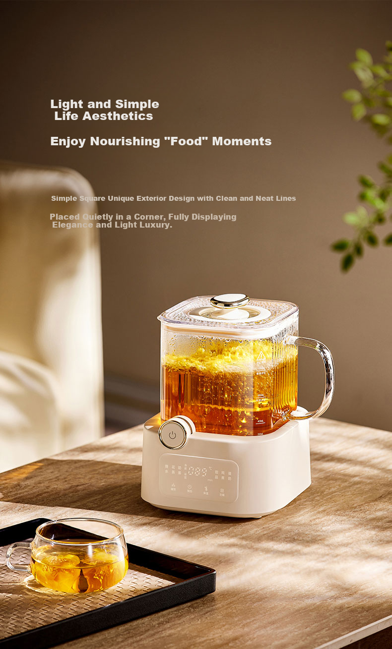 BASSENS Small Square Glass Health Pot 1.2L High-Quality Tea Kettle Health Water Boiler Electric Ceramic Stove Constant Temperature Kettle Tea Maker with Filter And Tea Strainer 31