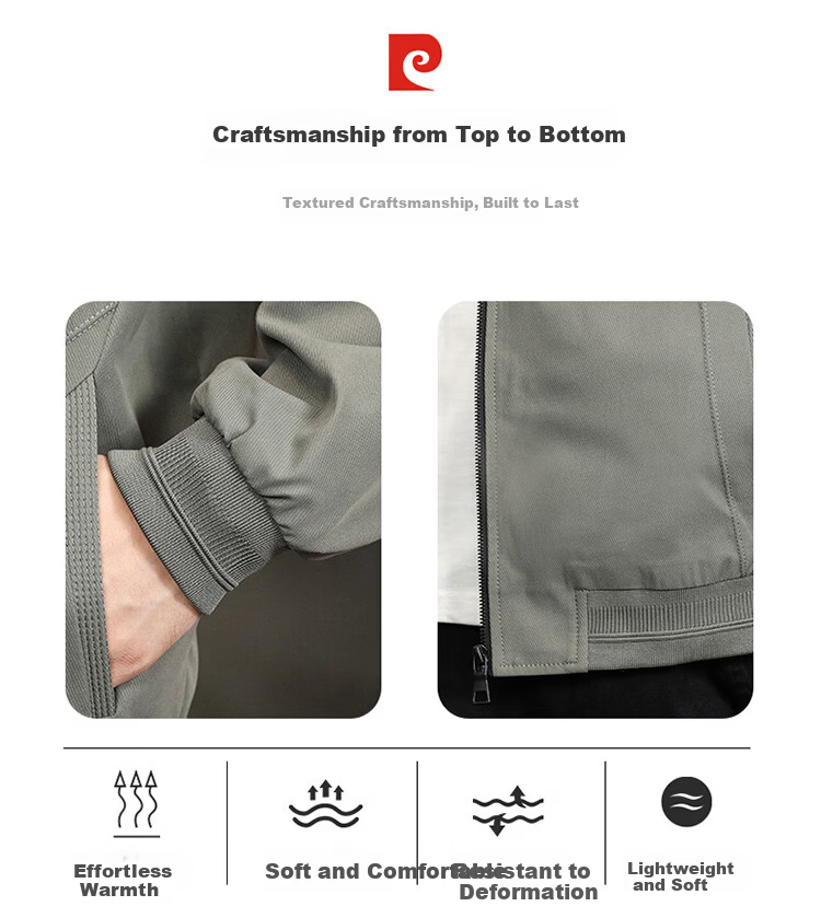 Pierre Cardin Men's Jacket Spring Autumn Premium Baseball Collar Workwear Coat Gray Green L 4