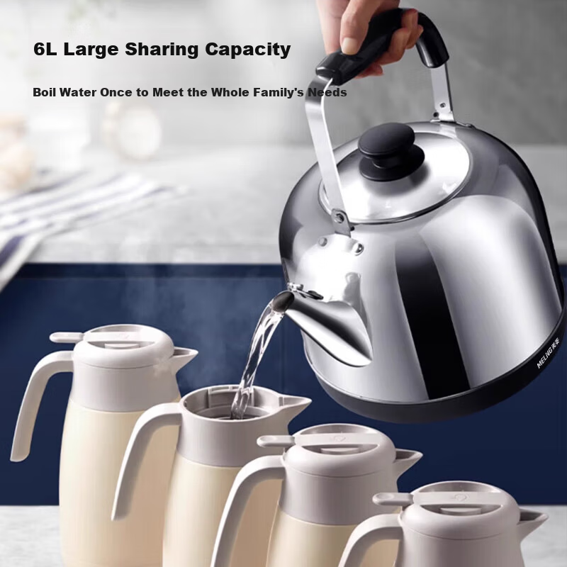 MeiLing Electric Kettle 6L Large Capacity 304 Stainless Steel Water Boiler with Detachable Base Auto Shut-Off MH-D6062
