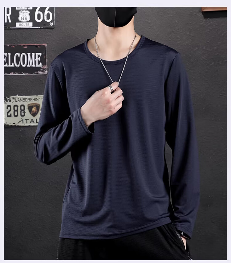 Langsha Ice Silk Long Sleeve T-Shirt Men Summer Thin Mesh Breathable Air Conditioning Shirt Plus Size Base Shirt Sun Protection Quick-Dry Tee 14