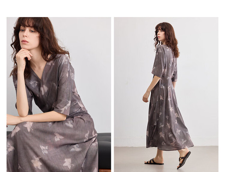 Demana Romantic Supreme Summer Vintage Floral V-Neck Waist-Defined Lightweight Flowing A-Line Mid-Length Dress for Women 8