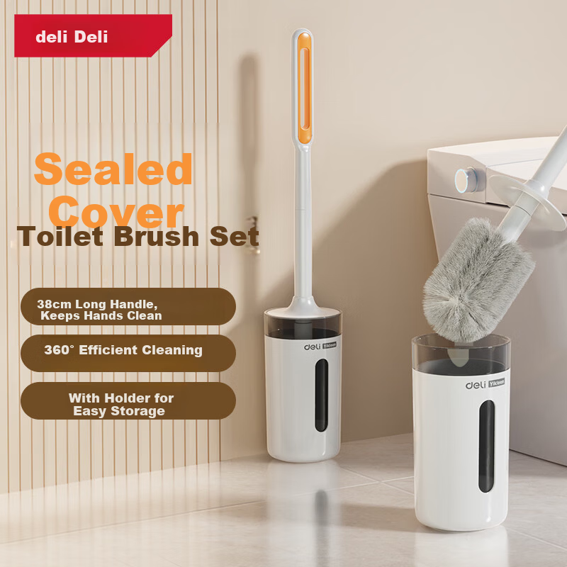 Deli Toilet Brush Set with Base, Upgraded No-Dead-Angle Household Bathroom Cleaning Brush Set