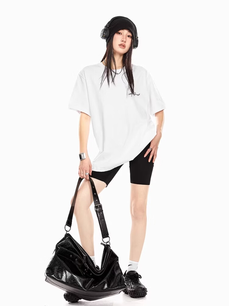 ICH MODE 260G Heavyweight Trendy Back Print Oversize T-Shirt Women Top Apricot L 14